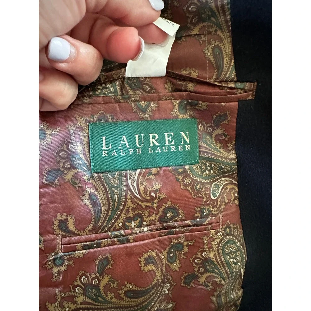 Lauren Ralph Lauren Mens 46R Blazer Navy Silk Wool Cashmere Paisley Lining Coat